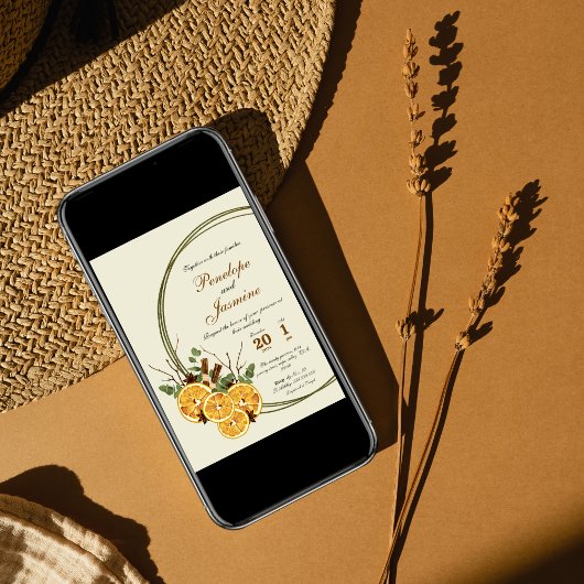 Winter sinaasappels plakken citrus bruiloft kaart