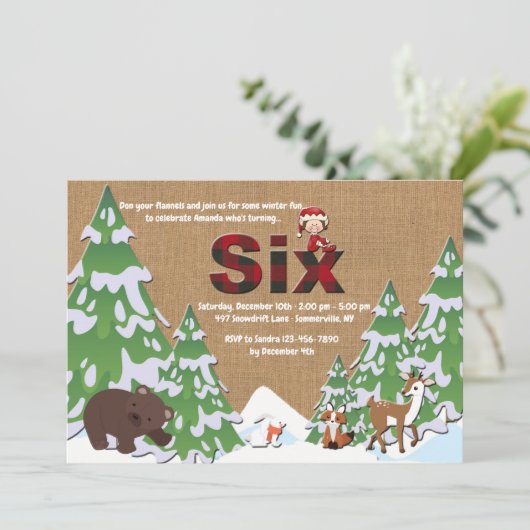 Winter Six Birthday Party Uitnodiging (Staand voorkant)