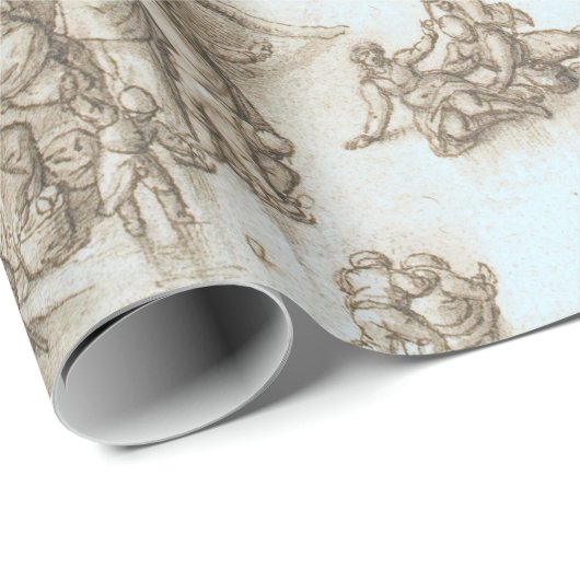 WINTER SKATERS Vintage Kerst Wrapping Papier (Rol Hoek)