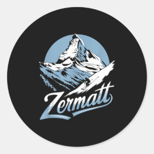 Winter ski-avontuur Zermatt berg ski pret Ronde Sticker