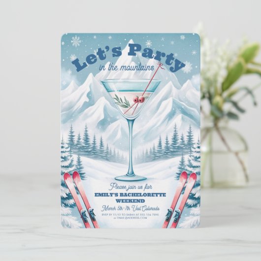 Winter ski bachelorette feestweekend kaart (Staand voorkant)