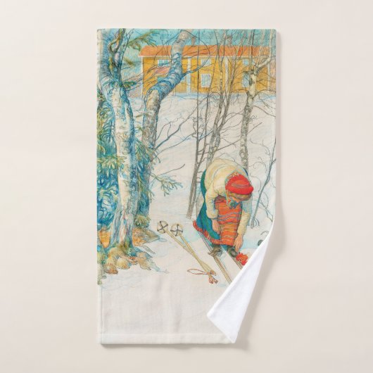 Winter Ski door Carl Larsson Bad Handdoek (Handdoek)