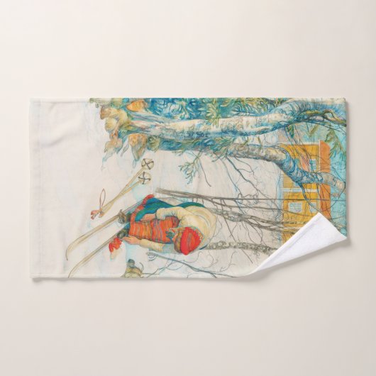 Winter Ski door Carl Larsson Bad Handdoek (Handdoek)