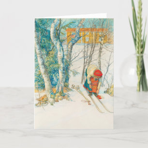 Winter Ski door Carl Larsson Feestdagen Kaart