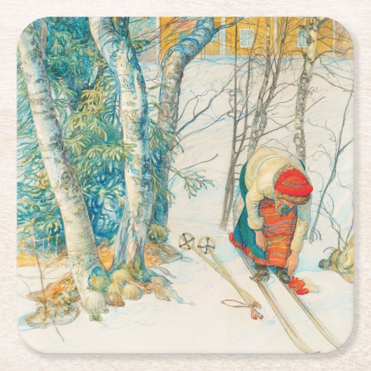 Winter Ski door Carl Larsson Kartonnen Onderzetters (Voorkant)
