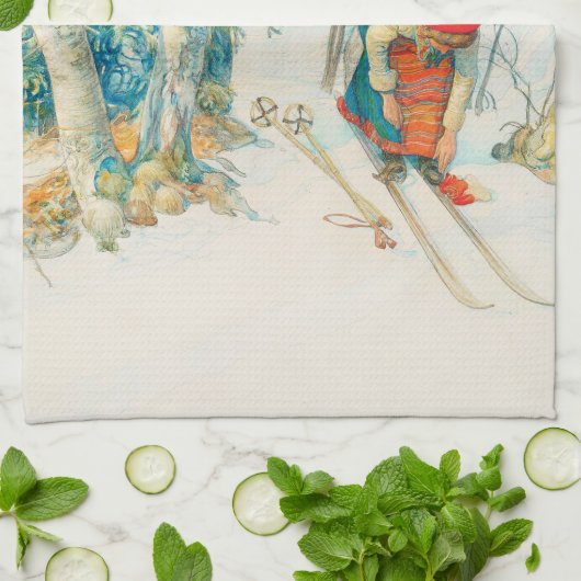 Winter Ski door Carl Larsson Theedoek (Gevouwen)