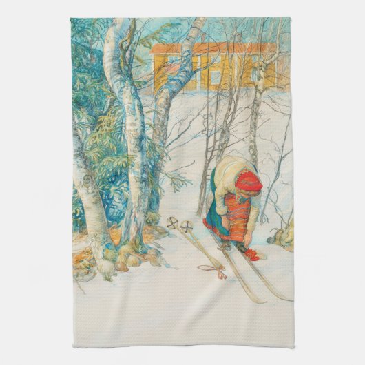Winter Ski door Carl Larsson Theedoek (Verticaal)