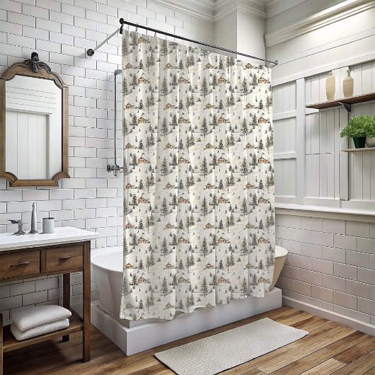 Winter Ski Lodge Douchegordijn