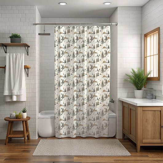 Winter Ski Lodge Douchegordijn