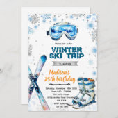 Winter ski party theme invitation kaart (Voorkant / Achterkant)