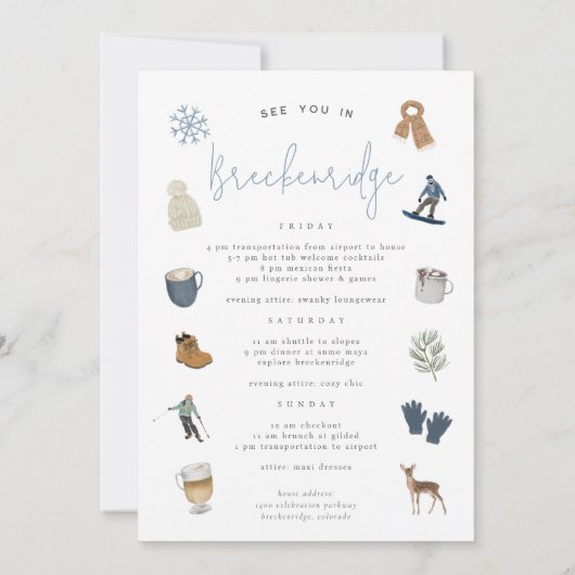 Winter Ski Resort Bachelorette Weekend Itinerary Kaart (Achterkant)