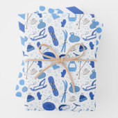 Winter Ski Sled Snowboard Wrapping Paper Set of 3 (In situ)