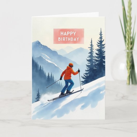 Winter Ski Verjaardagskaart Kaart (Voorkant)