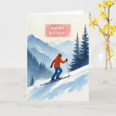 Winter Ski Verjaardagskaart Kaart (Gele Bloem)