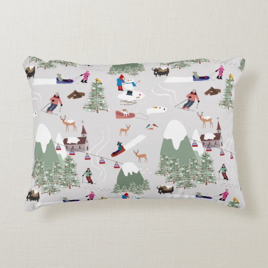 Winter Skiën Mountain Skigebieden Landschap Accent Kussen (Voorkant)