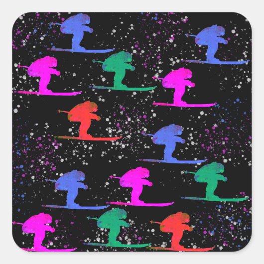 WINTER SKIER VIERKANTE STICKER (Voorkant)
