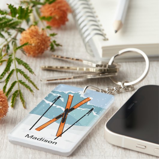 Winter Skiing aangepaste naamsleutelketen Sleutelhanger (Voorkant Rechts)