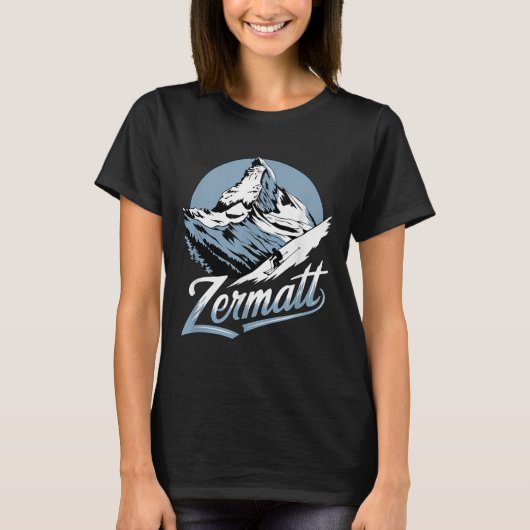 Winter Skiing Adventure, Zermatt Mountain Ski Fun T-shirt (Voorkant)