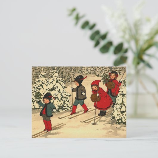 Winter Skiing Briefkaart (Staand voorkant)