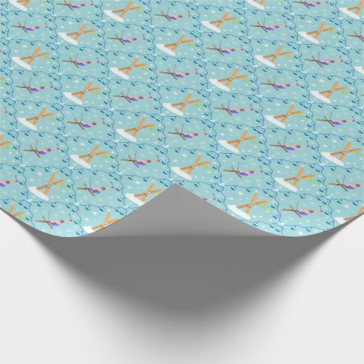 Winter Skiing Damask Cadeaupapier (Hoek)