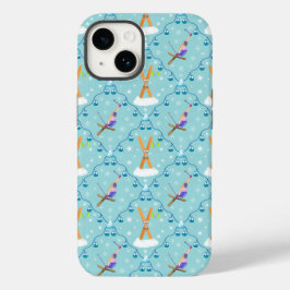 Winter Skiing Damask Case-Mate iPhone 14 Hoesje