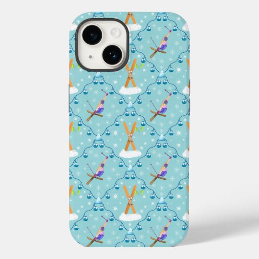 Winter Skiing Damask Case-Mate iPhone Case (Achterkant)