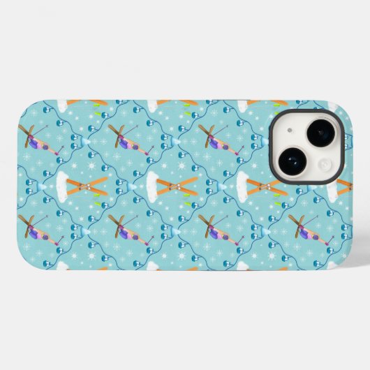 Winter Skiing Damask Case-Mate iPhone Case (Achterkant (horizontaal))