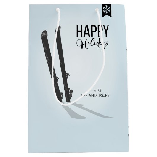 Winter Skiing Prettige feestdagen Gift Bag Medium Cadeauzakje (Voorkant)