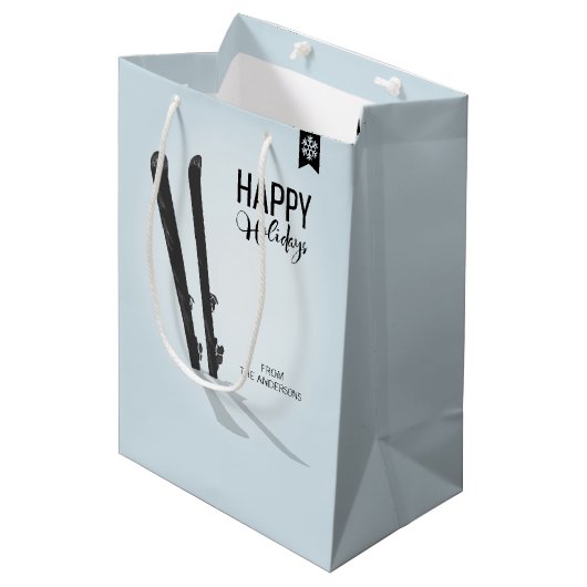 Winter Skiing Prettige feestdagen Gift Bag Medium Cadeauzakje (Voorkant Gekanteld)