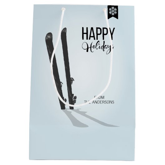 Winter Skiing Prettige feestdagen Gift Bag Medium Cadeauzakje (Achterkant)