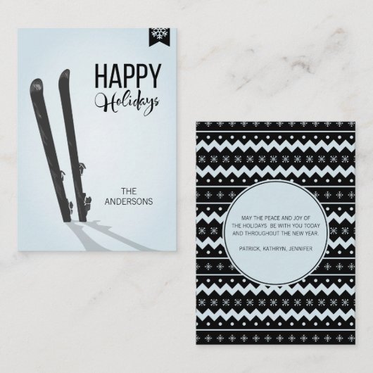 Winter Skiing Prettige feestdagen Mini Note Kaart Notitiekaartje (Voorkant / Achterkant)