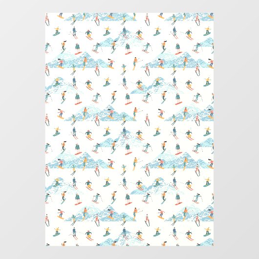 Winter Skiing Snow Mountains Pattern Ski Shop Larg Raamsticker (Vel)
