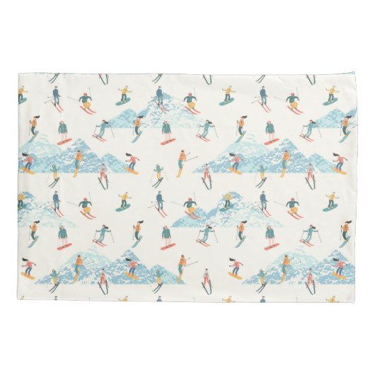 Winter Skiing Snow Mountains Pattern Sports Kussensloop (Achterkant)