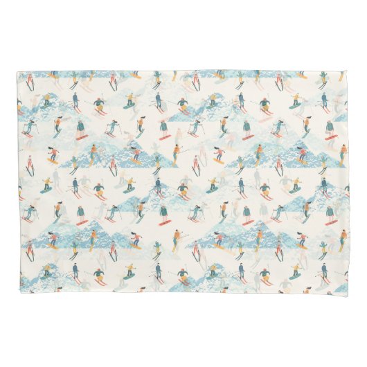 Winter Skiing Snow Mountains Pattern Sports Kussensloop (Voorkant)