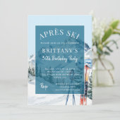Winter Skiing Watercolor Apres Ski Birthday Party Kaart (Staand voorkant)