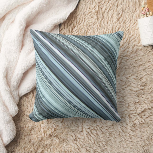 Winter Sky Aqua Blue Stripe en Plaid Kussen (Deken)