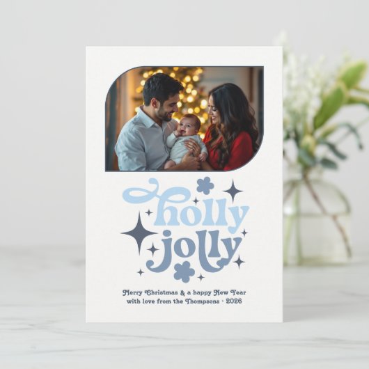 Winter Sky Modern Blue Christmas Photo Feestdagenkaart (Staand voorkant)