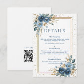 Winter Sky Navy and Gold Floral Wedding Informatiekaartje (Voorkant / Achterkant)
