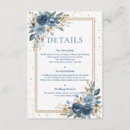 Winter Sky Navy and Gold Floral Wedding Informatiekaartje