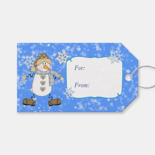 Winter Sky Snowman Kerstmis Cadeaulabel (Voorkant (Horizontaal))
