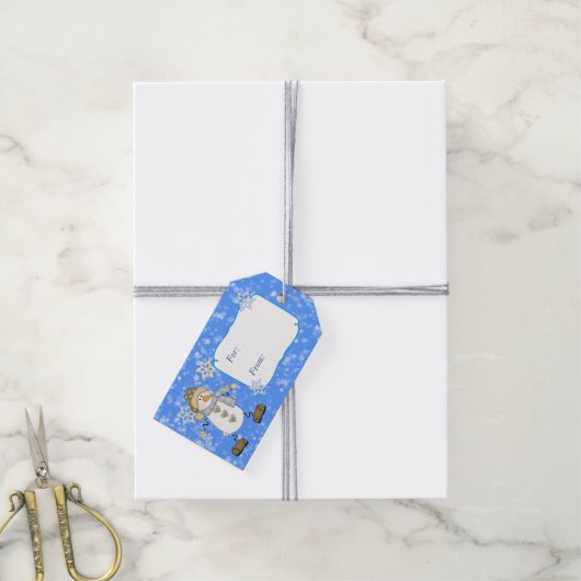 Winter Sky Snowman Kerstmis Cadeaulabel (Met Touw)