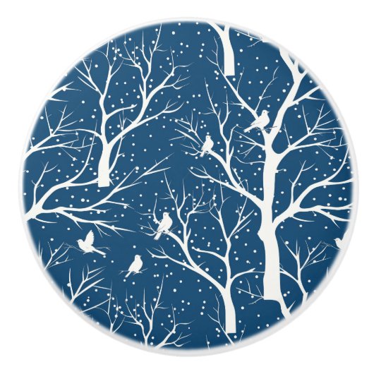  Winter Sky Witte Vogels Sneeuwvlokken Keramische Knop (Voorkant)