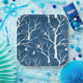  Winter Sky Witte Vogels Sneeuwvlokken Papieren Bordje (Feest)