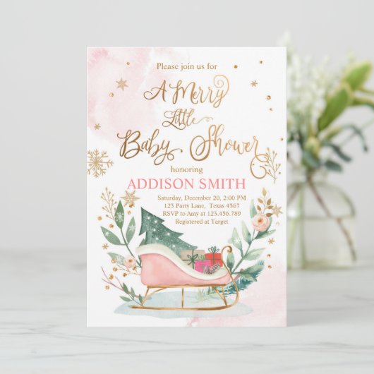 Winter Slaaigh kerst Merry Little Baby shower Kaart (Staand voorkant)