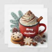 Winter slagroom hete koffie in een rode mok feestdagenkaart (Voorkant / Achterkant)