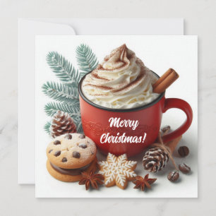 Winter slagroom hete koffie in een rode mok feestdagenkaart