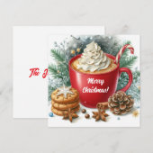 Winter slagroom hete koffie in een rode mok feestdagenkaart (Voorkant / Achterkant)