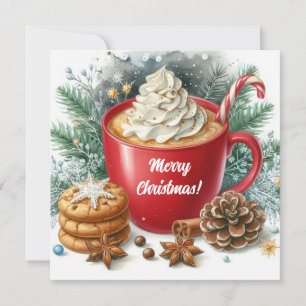 Winter slagroom hete koffie in een rode mok feestdagenkaart