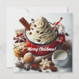 Winter slagroom hete koffie in een rode mok feestdagenkaart