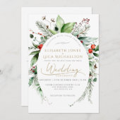 Winter Slanke Elegante Botanische Monogram Huwelij Kaart (Voorkant / Achterkant)